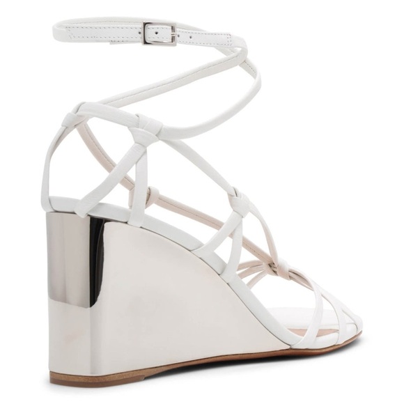 CHLOE Rebecca Sandals White Leather EU 39 Wedge Strappy Boho Silver Metallic New - Picture 3 of 12